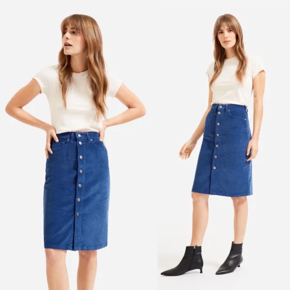 FINAL • EVERLANE • Button-Front Corduroy Skirt Blue